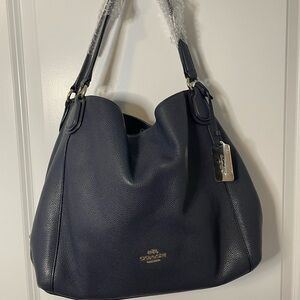 COACH 36464 Edie 31 Navy Pebbled Leather Shoulder Bag 3 Compartment **See descrp